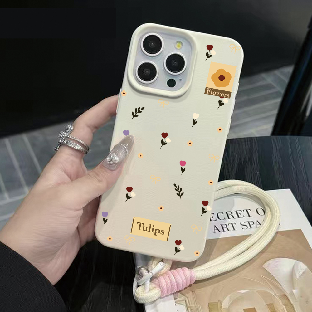 Phone Cases Leather - 튤립 보우 스트랩 로프 폰 케이스