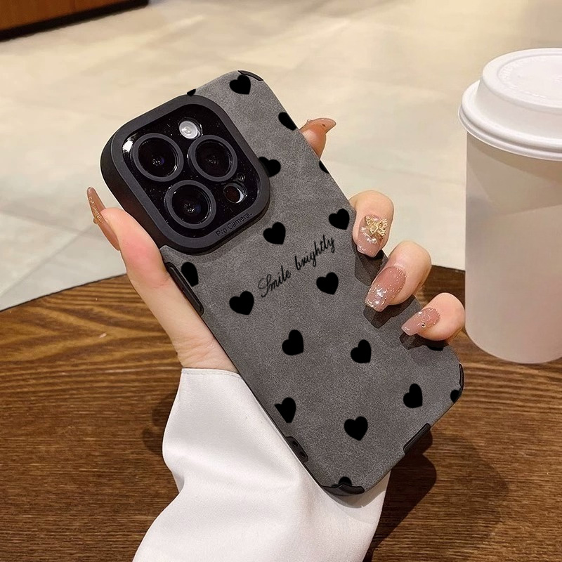 Phone Cases Leather - 새로운 럭셔리 블랙 러브 하트 소프트
