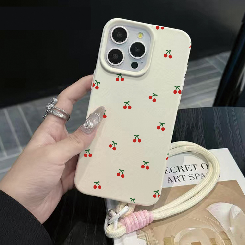 Phone Cases Leather - 리틀 체리 스트랩 로프 폰 케이스