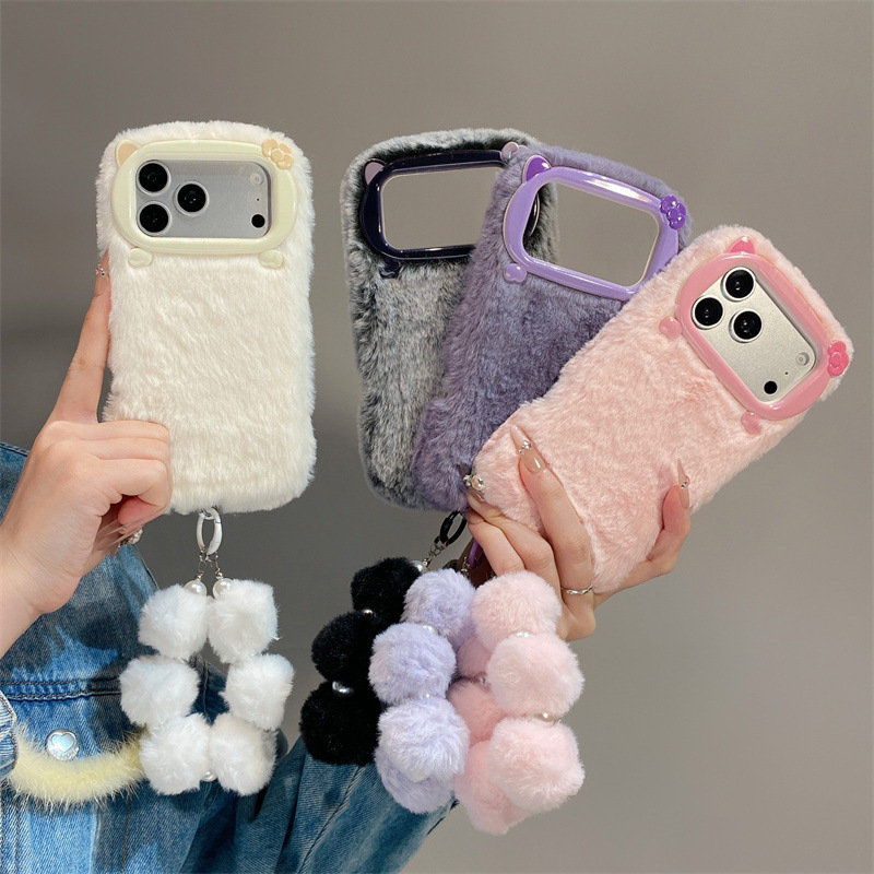 Phone Cases Iphone 17 Pro - 고급 솔리드 컬러 퍼리 플러시 폰