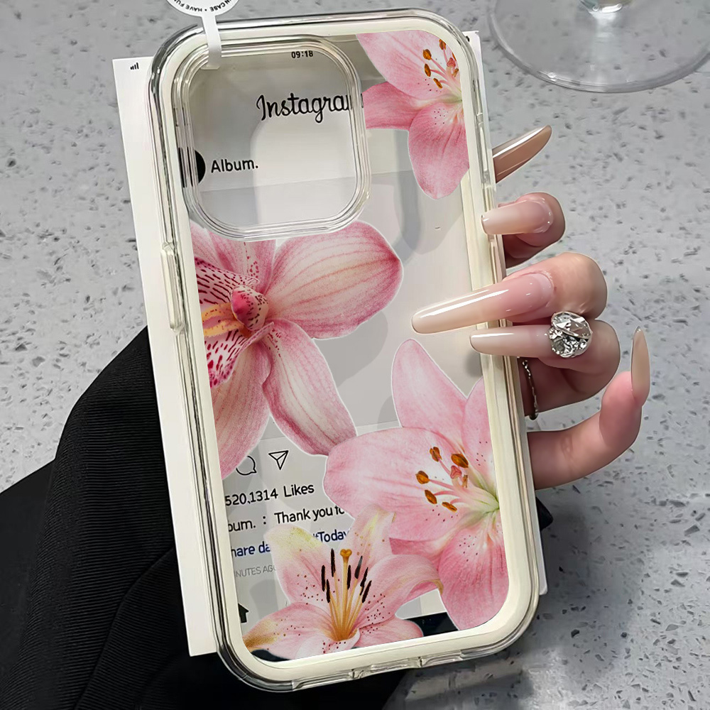 Phone Cases Online - 핑크 릴리 플라워 투명 폰 케이스