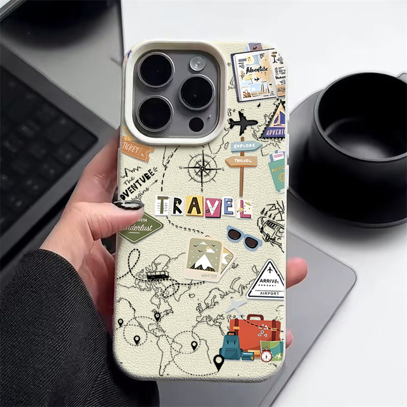 Phone Cases Leather - 여행 지도 패턴 폰 케이스 아이폰