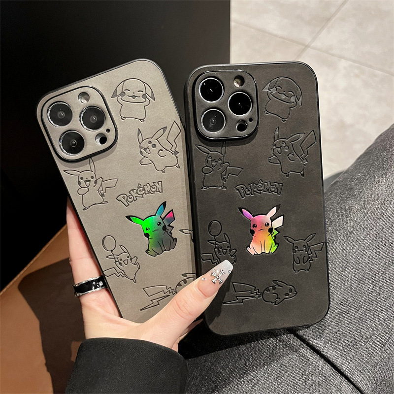 Phone Cases Leather - 만화 피카츄 인조 가죽 레이저 폰