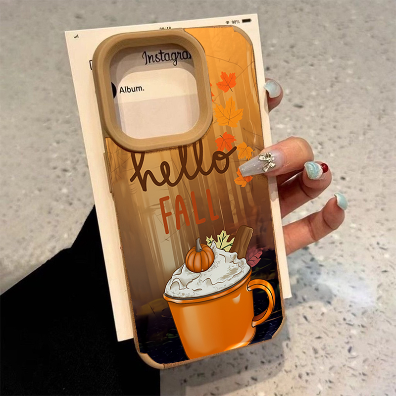 Phone Cases Leather - 레트로 메이플 리프 가을 커피 폰