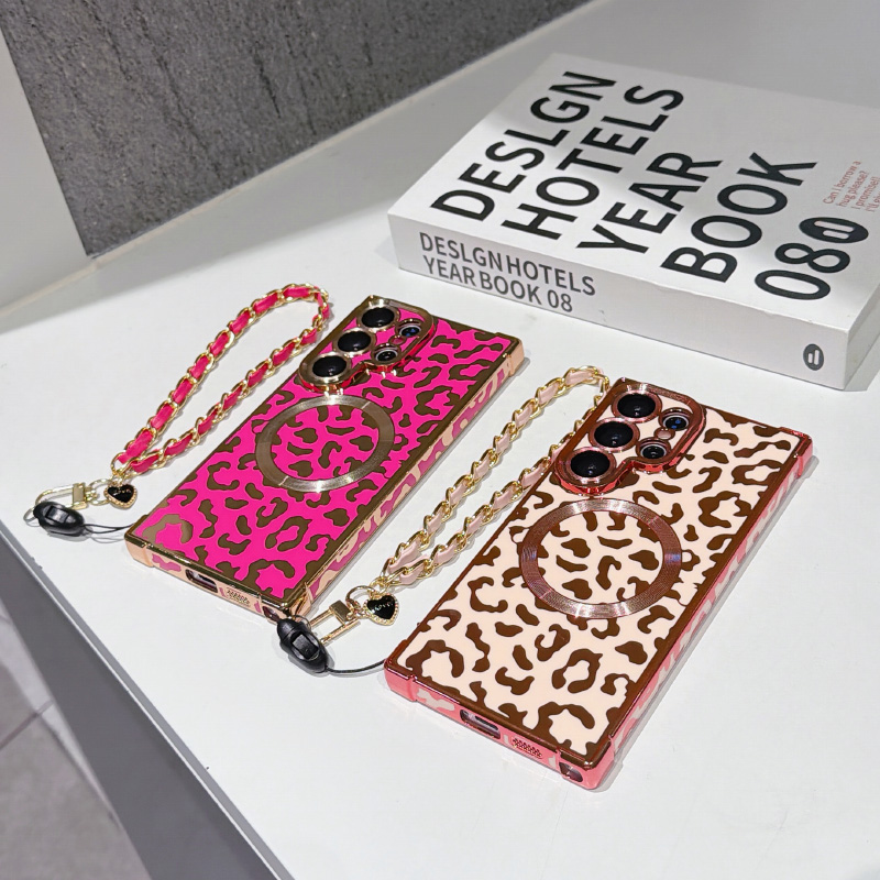 Phone Cases With Loop - 새로운 레오파드 프린트 마그네틱 마그스테이프 폰