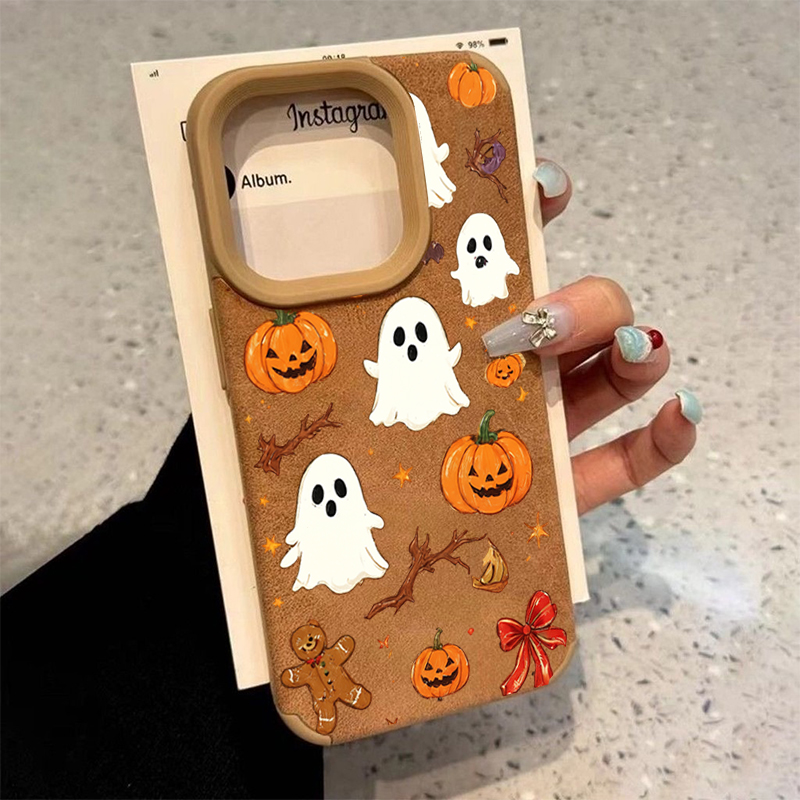 Phone Cases Leather - 할로윈 귀여운 호박 유령 폰 케이스