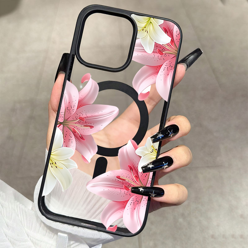 Phone Cases Magsafe - 화이트 릴리 플로럴 자석형 폰 케이스