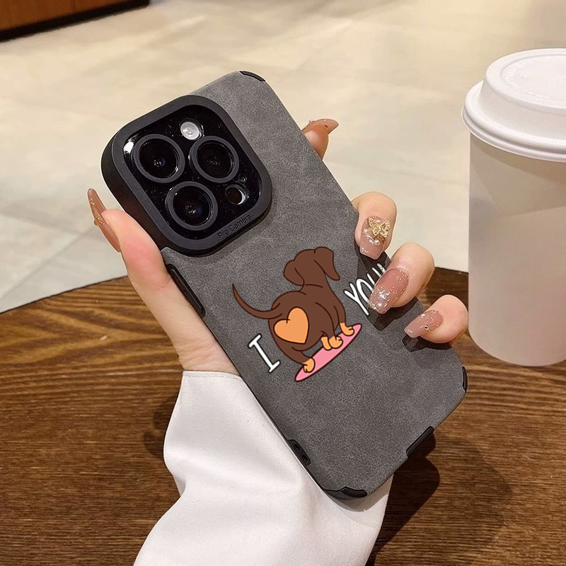Phone Cases Leather - 귀여운 닥스훈트 하트 프린트 아이폰 11