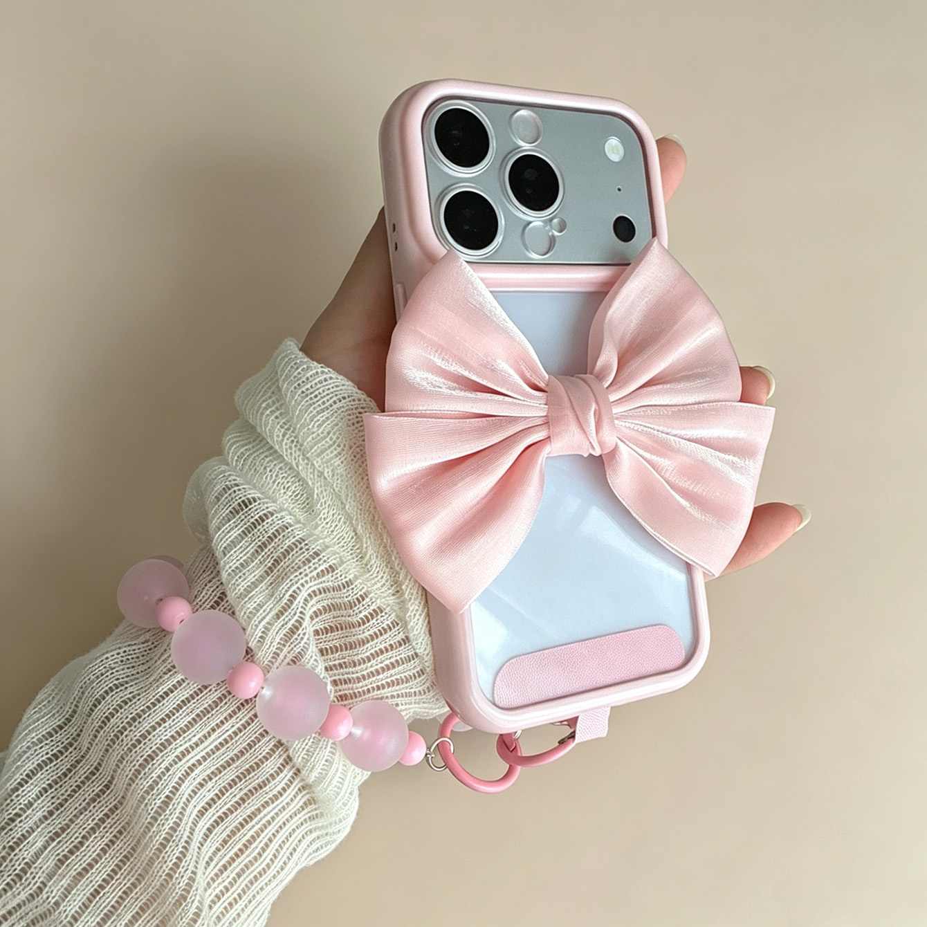 보우 핑크 프레임 투명 폰 케이스 비즈 손목 스트랩 아 - Phone Cases With Loop 리뷰 및 가격