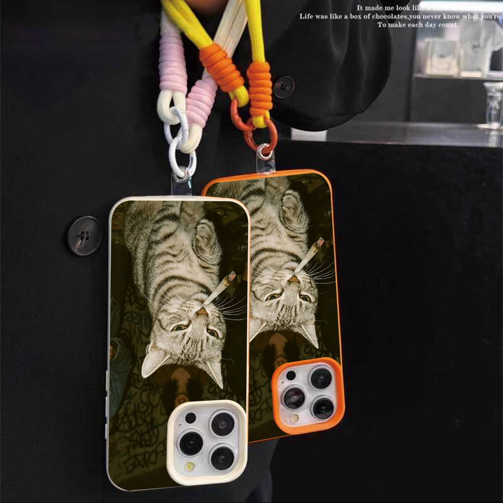 흡연하는 고양이 스트랩 로프 폰 케이스 아이폰 17 1 - Phone Cases Leather 리뷰 및 가격