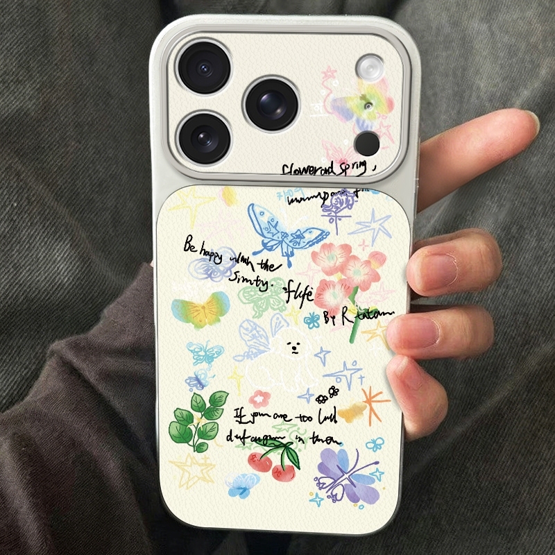 크레용 낙서 나비 꽃무늬 아이폰 17 16 15 14  - Phone Cases Leather 리뷰 및 가격