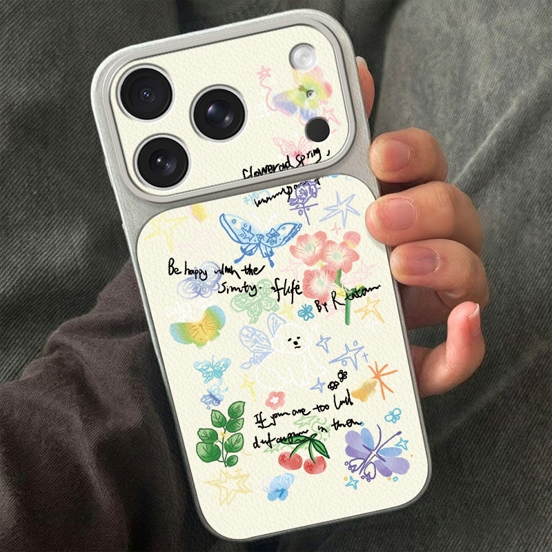 크레용 낙서 나비 꽃무늬 아이폰 17 16 15 14  - Phone Cases Leather 리뷰 및 가격