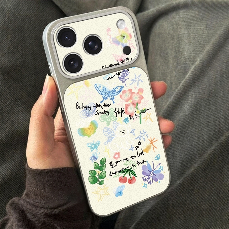 크레용 낙서 나비 꽃무늬 아이폰 17 16 15 14  - Phone Cases Leather 리뷰 및 가격