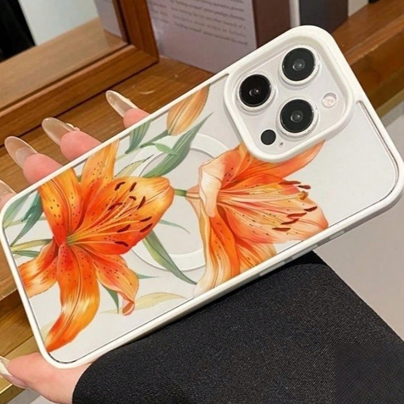 오렌지 릴리 패턴 자석 케이스 아이폰 17 11 16  - Phone Cases Magsafe 리뷰 및 가격